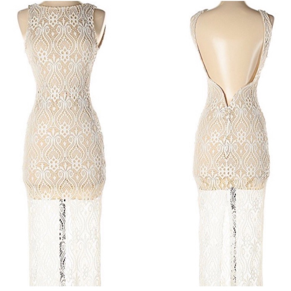 Two Tone Open Back Lace Maxi Bridal Dress